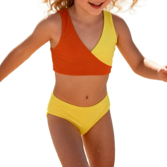 HAYIMI Child Summer Cute Girls Two Piece Swimwear Patchwork Sun Rash Guard And Swim Shorts Beach Outfit For Toddler And Youth Comfort Kids Bathing Suit