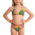thumbnail image 1 of HAYIMI Child Summer Girls Floral Print Bikini Two Piece Swimwear Patchwork Sleeveless Tankini With High Waist Bottoms For Kids Breathable Beach Bathing Suit, 1 of 9