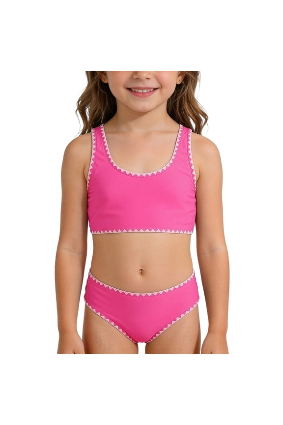 Child Summer Kids Girls 2 Piece Bikini Swimsuit Set Cute Beach Solid Color Swimwear Bathing Suit Adorable Fashion Swim Wear
