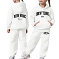 thumbnail image 1 of HAYIMI Child Toddler Boys Girls Long Sleeve Letter Warm Hoodie Pullover Tops Pants Kids Outfit Sets Sweat Suit Leisure Clothes Sets, 1 of 7