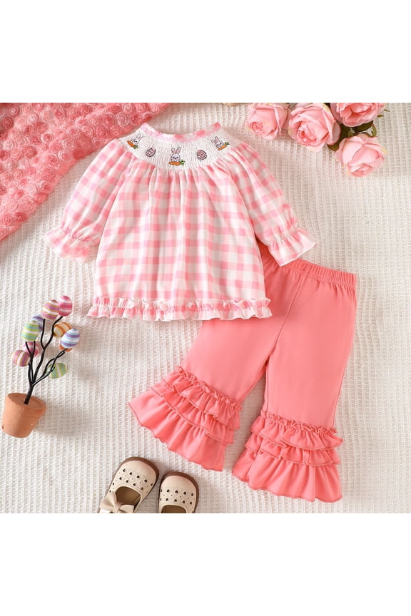 Child Toddler Girls Easter Long Sleeve Cartoon O-Neck T Shirt Tops Pants Kids Outfits Lovely Cartoon Clothes Sets