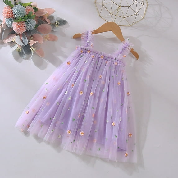 HAYIMI Child Toddler Girls O-Neck Sleeveless Holiday Floral Dress Dance Party Dresses Lovely Special Occasion Back To School Swing Flowy Kids Sundress