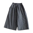 thumbnail image 1 of HAYIMI Children Boys Casual Wide Leg Pants Linen Blend Fine Stripe Loose Fit Comfortable Solid Color Trousers Kids Holiday Slacks, 1 of 4