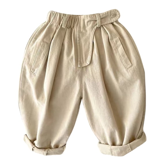 HAYIMI Children Boys Girls Solid Color Casual Pants With Slant Pockets Comfortable Kids Cropped Trousers For Play And Everyday Wear Cute Slacks