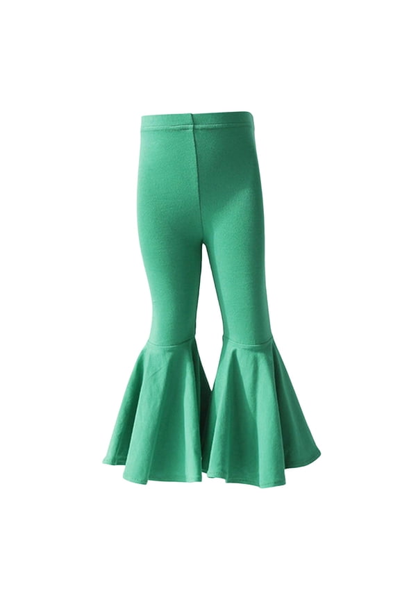 Children Girls Flared Leggings With Ruffle Hem Stretchy Wide Leg Pants Kids Comfortable Playwear And Casual Adorable Solid Color Trousers