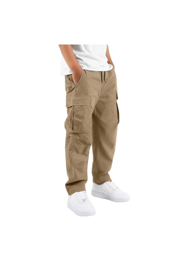 Children Kids Cargo Pants With Multiple Pockets Comfortable Casual Solid Color Trousers Boys Girls Outdoor Play And Daily Wear Cute Slacks