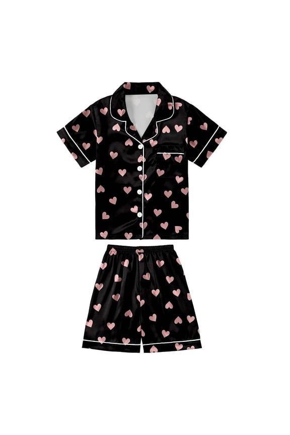 Children Outfit Sets Casual Cartoon Printed Button Lapel Long Sleeved Tops Long Pants Home Cartoon Lightweight Summer Clothes Sets for Child