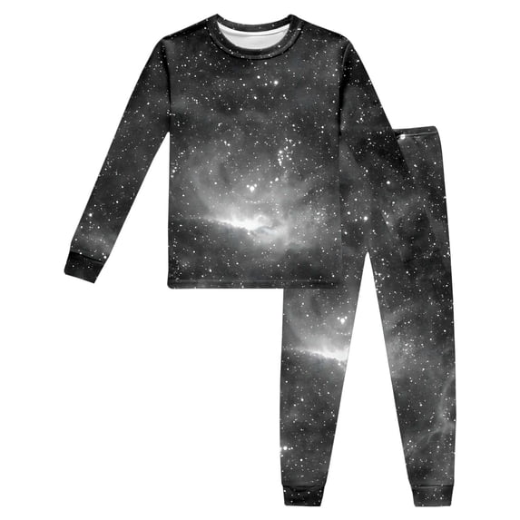 HAYIMI Children Outfit Sets Long Sleeved Space Star Printed O-Neck Home Wear Tops Pants Suit Casual Wear Versatile Summer Solid Color Clothes Sets for Kids