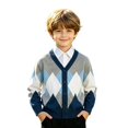 thumbnail image 1 of HAYIMI Classic Knit Patchwork Cardigan For Boys Soft Double Layer Blend Sweater With Knitwear Long Sleeve V-Neck Tops, 1 of 9