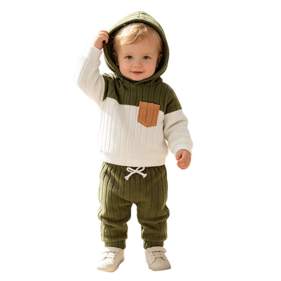 HAYIMI Cozy Winter Baby Boy Patchwork Hoodie And Pants Hooded Long Sleeve With Color Blocked Design For Toddlers Soft Children Outfit Sets Relaxed Fit Clothes Sets