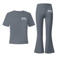thumbnail image 1 of HAYIMI Girls Bowknot Print O-Neck Short Sleeve Tops And Wide Leg Pants For Kids Summer Outfit Sets Cute Trendy Clothes Sets, 1 of 4