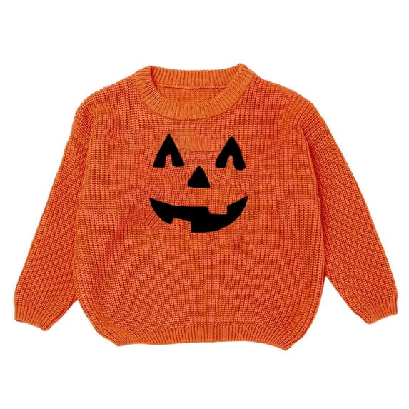 HAYIMI Girls Halloween Knit Sweater Pumpkin Design Kids Tops Soft Comfort Baby Toddler Long Sleeve O-Neck Dailywear