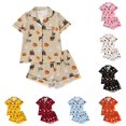 thumbnail image 1 of HAYIMI Girls Halloween Print Short Sleeve Button Lapel Blouse Tops And Shorts Kids Pajamas Homewear, 9-10 Years, 1 of 9