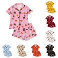 thumbnail image 1 of HAYIMI Girls Halloween Print Short Sleeve Button Lapel Blouse Tops And Shorts Kids Pajamas Homewear, 9-10 Years, 1 of 9
