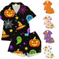 thumbnail image 1 of HAYIMI Girls Halloween Print Short Sleeve Button Lapel Blouse Tops And Shorts Pajamas Kids Nightwear Homewear, 2-3 Years, 1 of 5