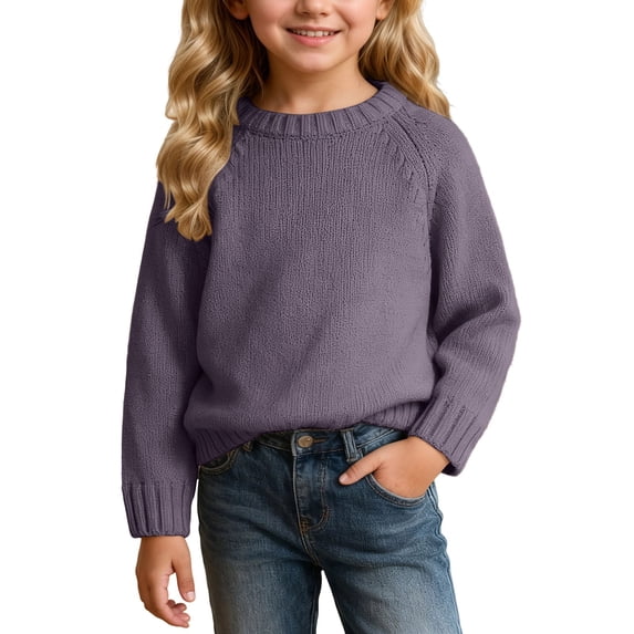 HAYIMI Girls Knit Sweater Soft Warm Casual Pullover Cozy Winter Kids Toddler Loose Fit Tops Long Sleeve O-Neck Dailywear