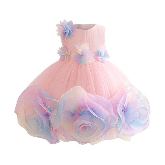 HAYIMI Girls Outfit Sets Elegant Girls Floral Trock A-Line Dress Layered Style Party Dress For Weddings And Ceremonies O-Neck Holiday Kids Clothes Sets