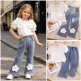 thumbnail image 1 of HAYIMI Girls Outfit Sets Solid Color Two Piece With Embroidered Floral Short Sleeve Shirt And Denim Pants Modern Outfit For Kids Summer Fashion Comfortable Wear Round Neck Clothing Sets , White, 1 of 5