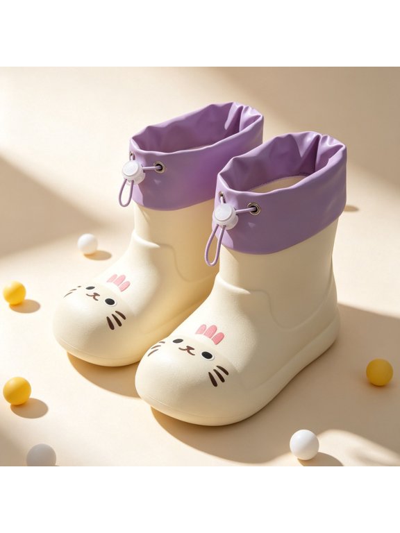 Girls Rainboots Waterproof Round Toe Cartoon Cat Rain Boots For Kids Lightweight Mid Calf Rain Boots For Outdoor Play And Everyday Wear Stylish Shoes