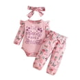 thumbnail image 1 of HAYIMI Girls Ruffles Long Sleeve Letter Bodysuit Romper Floral Prints Pants Outfit Sets Soft Clothes Sets, 1 of 4