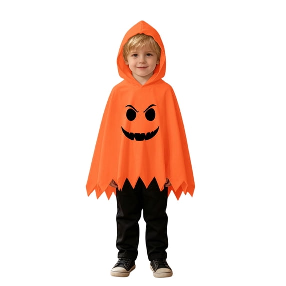 HAYIMI Halloween Kids Outfit Sets Poncho And Pants 2 Piece Black Color Pumpkin Hood Party Clothes Sets