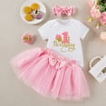 thumbnail image 1 of HAYIMI Kids Baby Girl's 1st Birthday Outfit Sets Letter 1 O-Neck Short Sleeve Romper + Tutu Skirt With Hair Bow | Cute Photoshoot Party Dress Summer Cotton Blend Adorable Child Cartoon Clothes Sets, 1 of 4