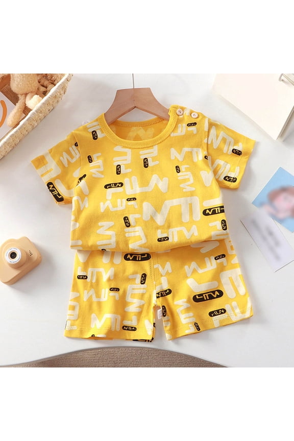 Kids Boys Summer Outfits Round Neck Tops Shorts Elastic Waist Active Play Toddler Outdoor Sports Set Comfortable Leisure Child Cartoon Clothes Sets