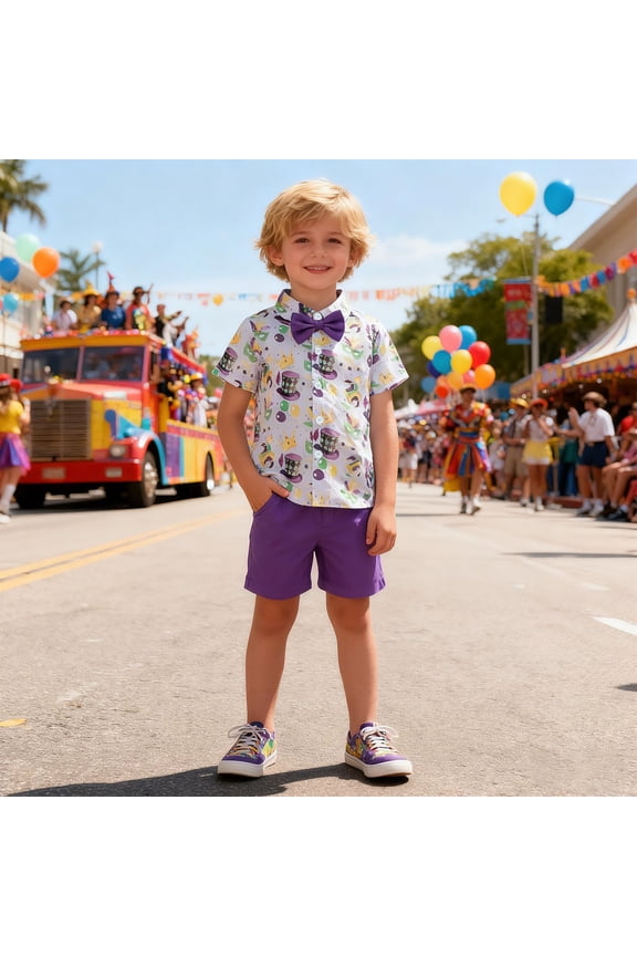 Kids Carnival Boys Gentleman Dress With Cartoon Prints For Formal And Party Wear Outfit Sets Children Celebrations Holiday O-Neck Clothes Sets