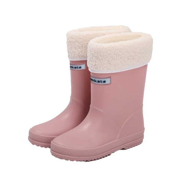 HAYIMI Kids Cartoon Rainboots Outdoor Waterproof Round Toe Child Rain Shoes Non- Soft Soles Lightweight Children Boys Girls Rain Boots Water Shoes With Cottonblend Cover Style Classic Footwear