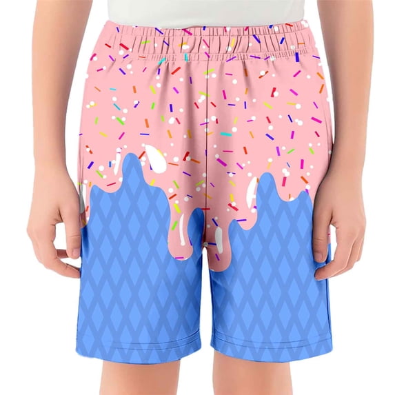 HAYIMI Kids Children Casual Ice Cream Printed Shorts Baseball Shorts Elastic Waistband With Pocket Shorts Birthday Daily Shorts Bottoms