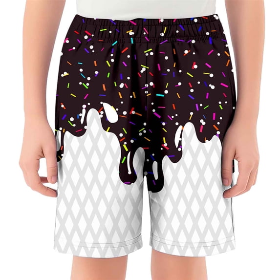HAYIMI Kids Children Casual Ice Cream Printed Shorts Baseball Shorts Elastic Waistband With Pocket Shorts Relaxed Fit Daily Shorts Bottoms
