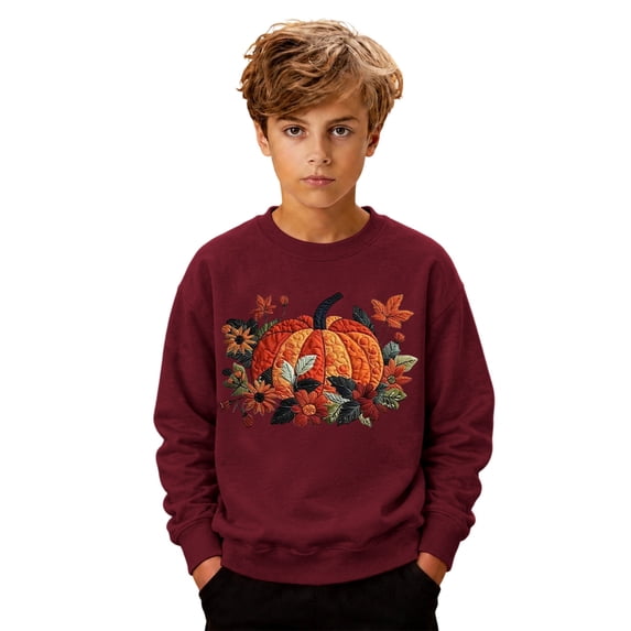 HAYIMI Kids Cute Pumpkin Flower Print Sweatshirt Boys Children Long Sleeve Crew Neck Casual Pullover Tops Vacation Dailywear