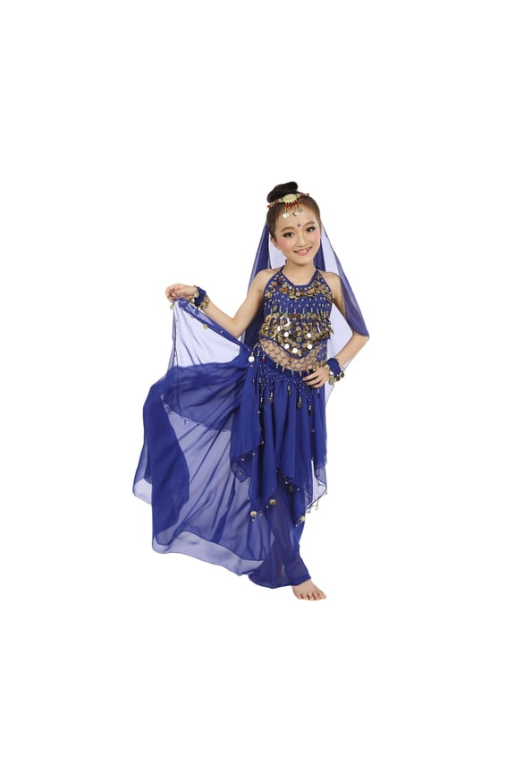 Kids Exotic Dance For Girls Belly Dancing Performance Outfit Sets With Long Skirt And Cozy Child O-Neck Cartoon Clothes Sets