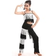 thumbnail image 1 of HAYIMI Kids Girls 2 Piece Latin Ballroom Dance Outfits Set Tassel Camisole Fringe Pants Modern Dancewear Lovely Child O-Neck Cartoon Clothes Sets, 1 of 4