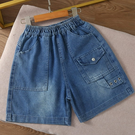 HAYIMI Kids Girls Summer Casual Girls Workwear Denim Shorts For Boys Trendy Mid Length Children Clothing Boys Summer Knee Length Mid Length Fashionable Solid Color Daily Shorts Bottoms