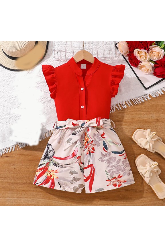 Kids Girls Summer Outfits Set Fashionable Comfortable Elastic 2 Piece Clothing Casual Soft Child O-Neck Cartoon Clothes Sets