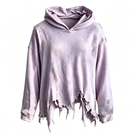 HAYIMI Kids Halloween Distressed Hoodie Ripped Hem Oversized Hooded Sweatshirt Children Long Sleeve Tops Stylish Pullover