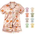 thumbnail image 1 of HAYIMI Kids Halloween Short Sleeve Button Lapel Blouse Tops And Shorts Girls Spring Autumn Pajama Set Casual Homewear, 15-16 Years, 1 of 4