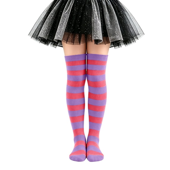 HAYIMI Kids Knee High Stockings Soft Elastic Striped Breathable Knit Over Knee Stockings Halloween Girls Stockings