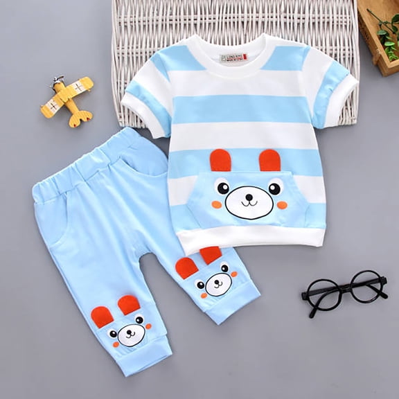 HAYIMI Kids New Children Clothing T Shirt Cute Cartoon Pattern Boys Girls Clothes Summer O-Neck Short Sleeved Children Outfit Sets Relaxed Fit Cartoon Clothes Sets