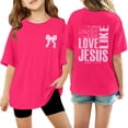 thumbnail image 1 of HAYIMI Kids O-Neck T-Shirts Bowknot Letter Printed Girls Tees And Shirts Fashion Casual Short Sleeve For Teen Youth Teenage Girls Comfort Tops, 1 of 4