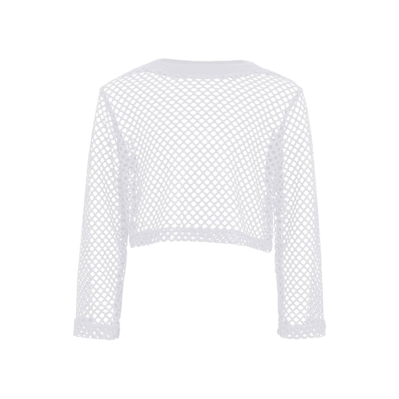HAYIMI Kids O-Neck T-Shirts Fashionable Mesh Hollow Out Long Sleeve For Big Girls And Teenage Tweens Casual Breathable Classic Tops