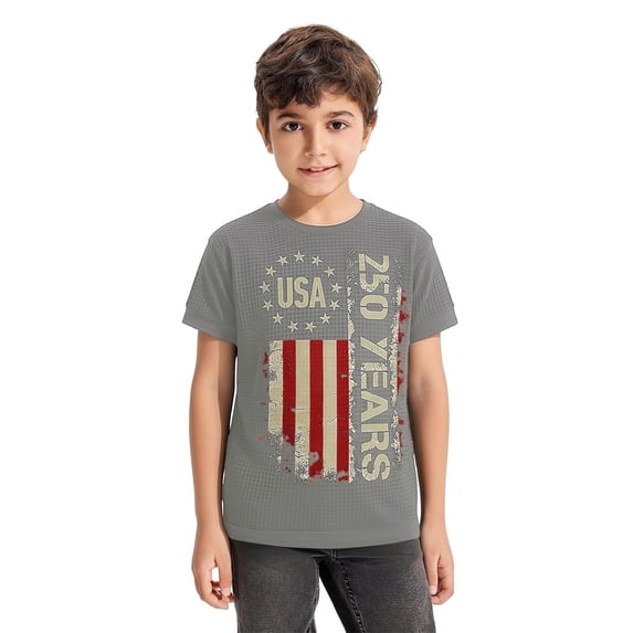 HAYIMI Kids O-Neck T-Shirts Knit Textured Casual Tee Shirt For Boys Soft Comfortable Daily Wear Youth Tops Relaxed Fit Dailywear
