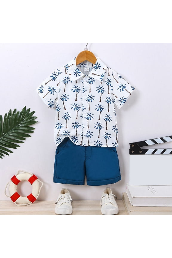Kids Outfit Sets Hawaii Thin New Boys Summer Dress Flower Shirt Beach Wind Child Lovely O-Neck Cartoon Clothes Sets