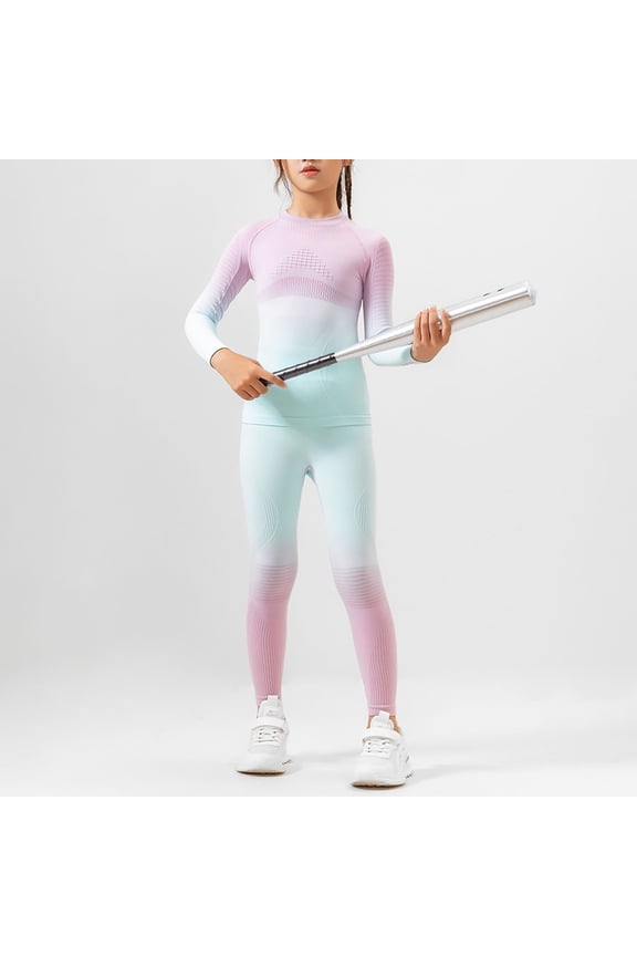 Kids Outfit Sets High Elasticity Quick Drying Woven Long Sleeve Ski Function Compression Sweat Wicking Breathable And Warm Base Layer Gradient 6 12 Years Old Cozy O-Neck Cartoon Clothes Sets