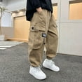 thumbnail image 1 of HAYIMI Kids Pants Boys Cargo Pants With Side Pockets Spring Autumn Outdoor Casual Wear And School Daily Comfortable Long Trousers Adorable Solid Color Slacks, 1 of 8