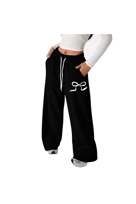 Kids Pants Girls Bow Drawstring Pants Lightweight Straight Leg Athletic Casual Comfortable Soft Joggers Play Relaxation Fashionable Solid Color Daily Trousers Slacks