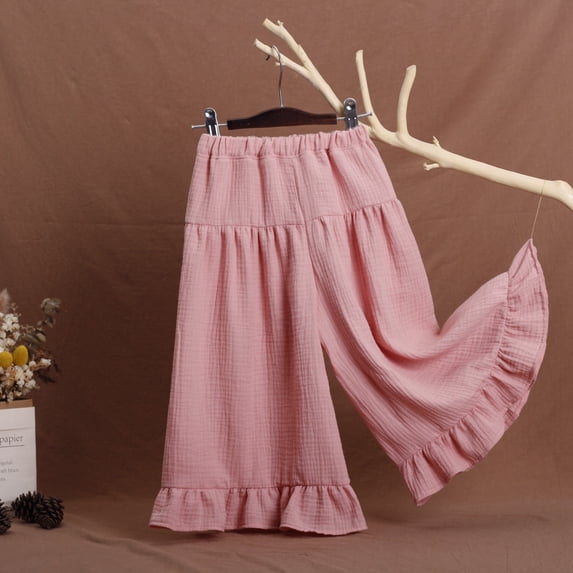 HAYIMI Kids Pants Girls Solid Color Lace Wide Leg Pants Fashionable Daily Casual Trousers Spring Sweatpants Joggers Slacks