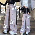thumbnail image 1 of HAYIMI Kids Pants Girls Summer Pants Casual Loose Wide Leg Retro Star Patch Pocket Elastic Waist Comfortable Trouser For Daily Wear Trendy Solid Color Slacks, 1 of 8