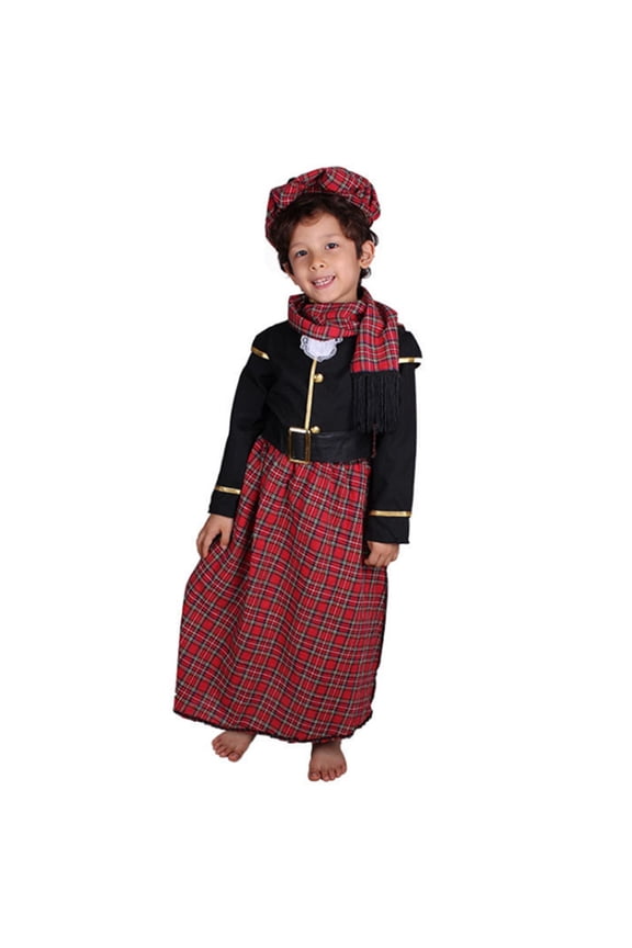 Kids Scottish Boys Dress Holiday Outfit Sets Traditional Performance Apparel Cozy Child O-Neck Cartoon Clothes Sets